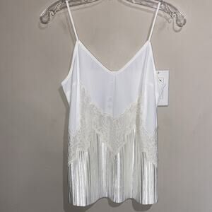 Express Ivory Satin Lace Pleated Cami Fairy Whimsical Tank Top Straps Sz Sm